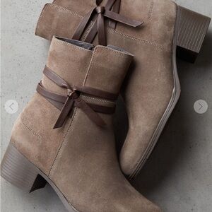 Suede Ankle Boot with Wrap Detail - Taupe